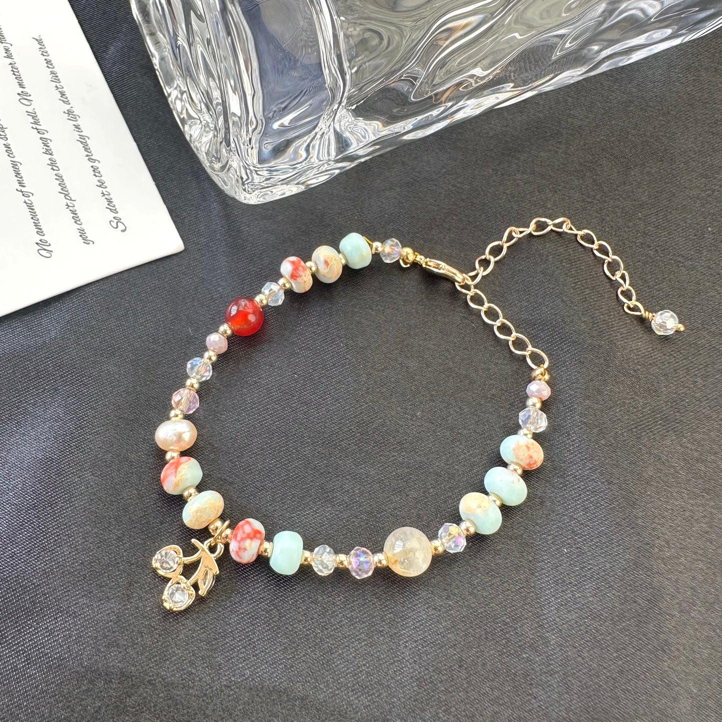 Shoushan Stone, Red Agate & Cherry Bracelet