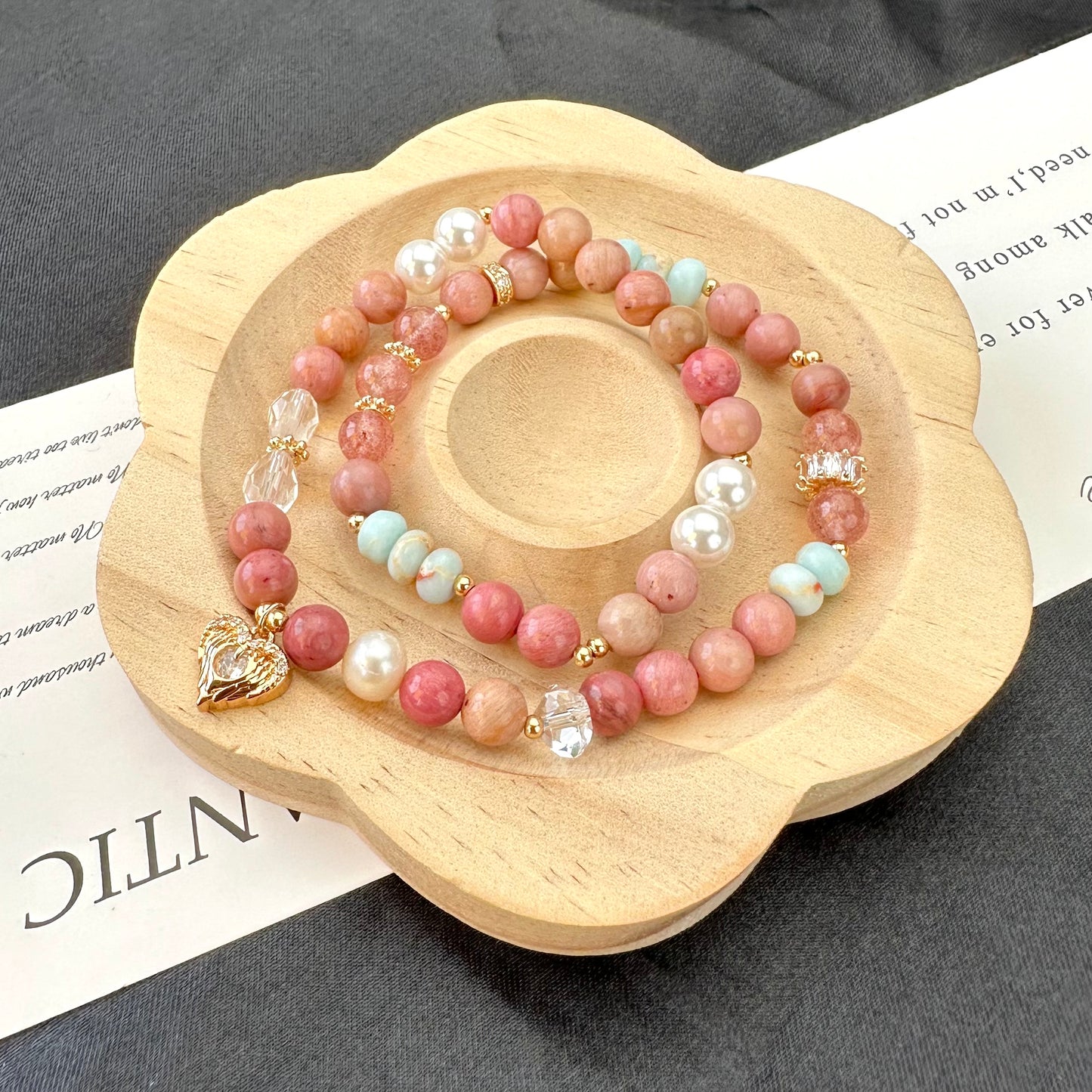 Wood Grain Heart Double Wrap Bracelet
