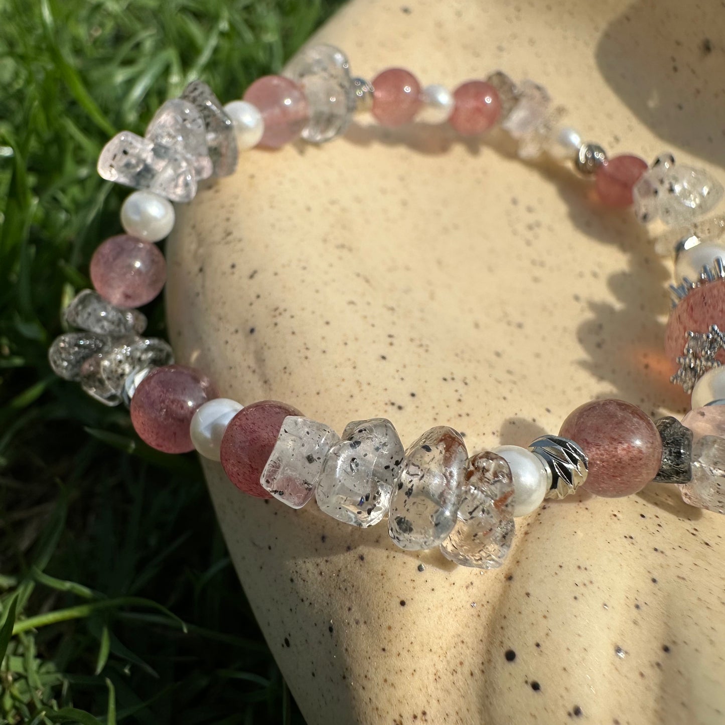 Natural Strawberry Quartz Chip Bracelet