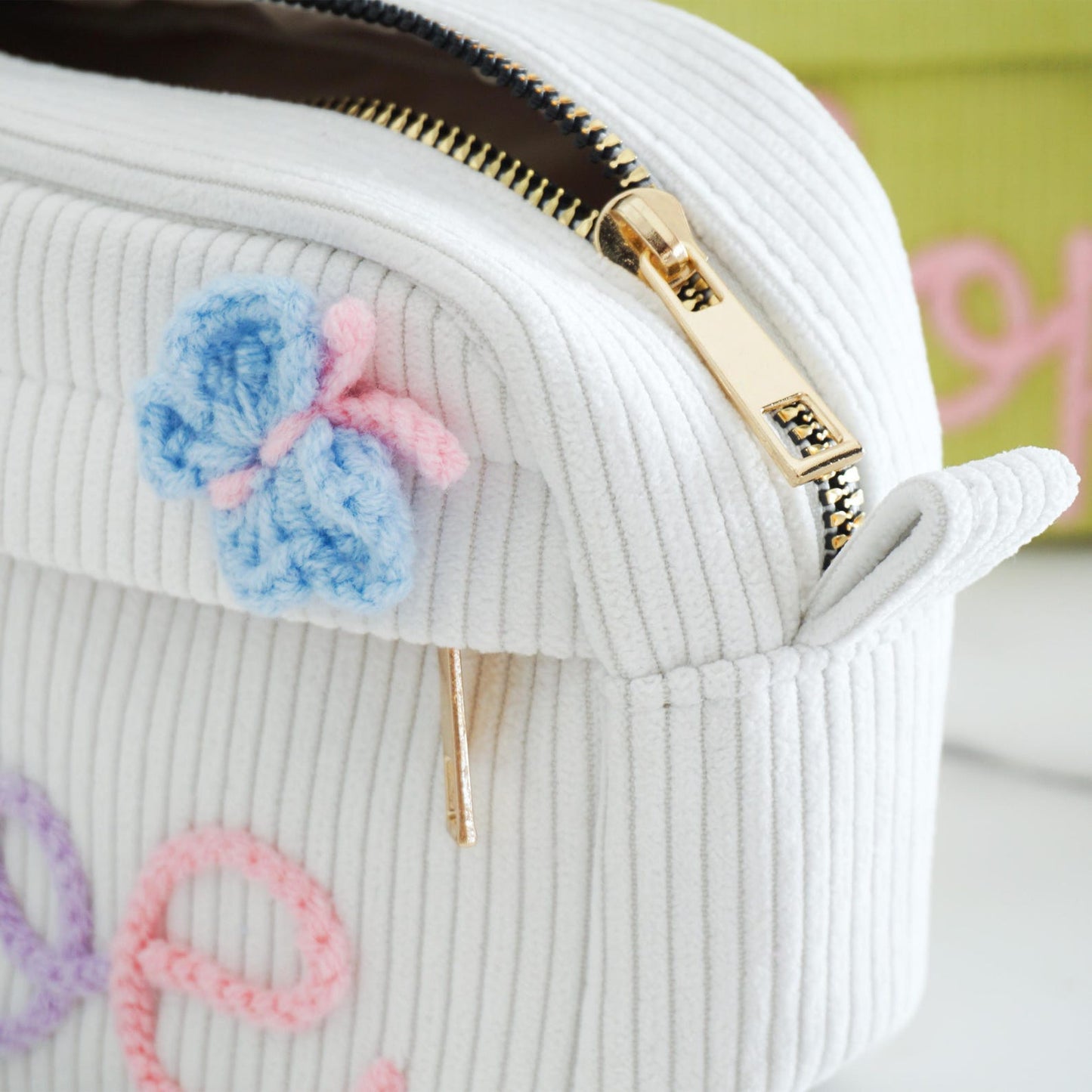 Personalized Corduroy Pencil Case, Back to School Gift, Custom Yarn Name Pencil Bag