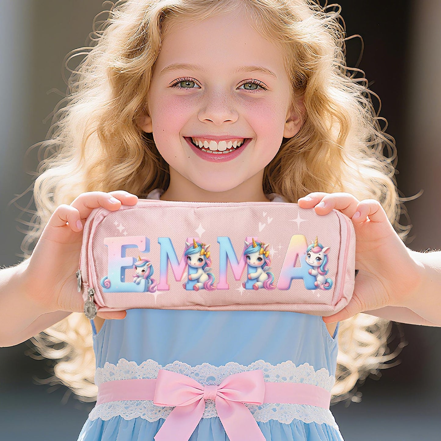 Personalized Pencil Case, Back to School Gift for Kids, Custom Name Three-Compartment School Supplies Pouch