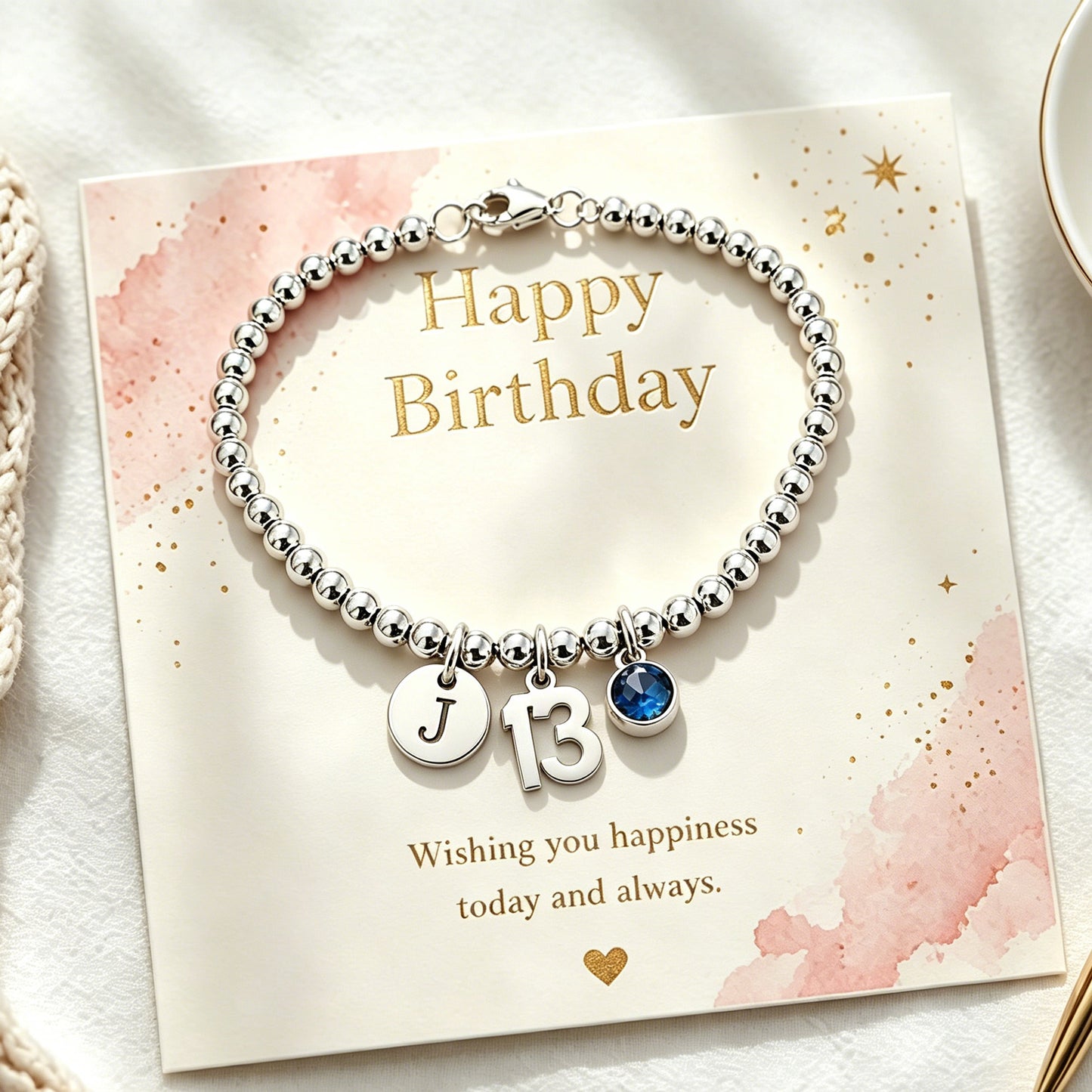13th Birthday Gift for Girls, Minimalist Bead Ball Bracelet Silver Milestone Jewelry for Girls