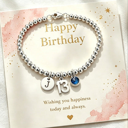 13th Birthday Gift for Girls, Silver Minimalist Bead Ball Bracelet