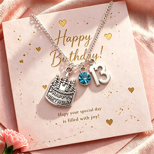 13th Birthday Gift, Personalized Birthstone Charm Necklace, Silver Jewelry Gift for Daughter, Granddaughter or Niece