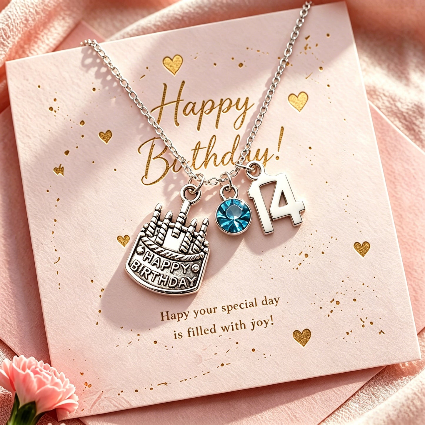 14th Birthday Gift, Personalized Birthstone Charm Necklace, Silver Jewelry Gift for Daughter, Granddaughter or Niece