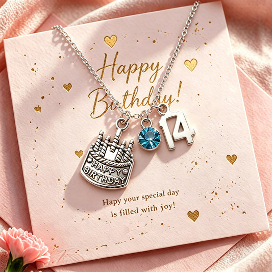 14th Birthday Gift, Personalized Birthstone Charm Necklace, Silver Jewelry Gift for Daughter, Granddaughter or Niece
