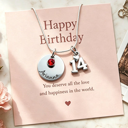 14th Birthday Gift for Girls, Personalized Name Birthstone Necklace