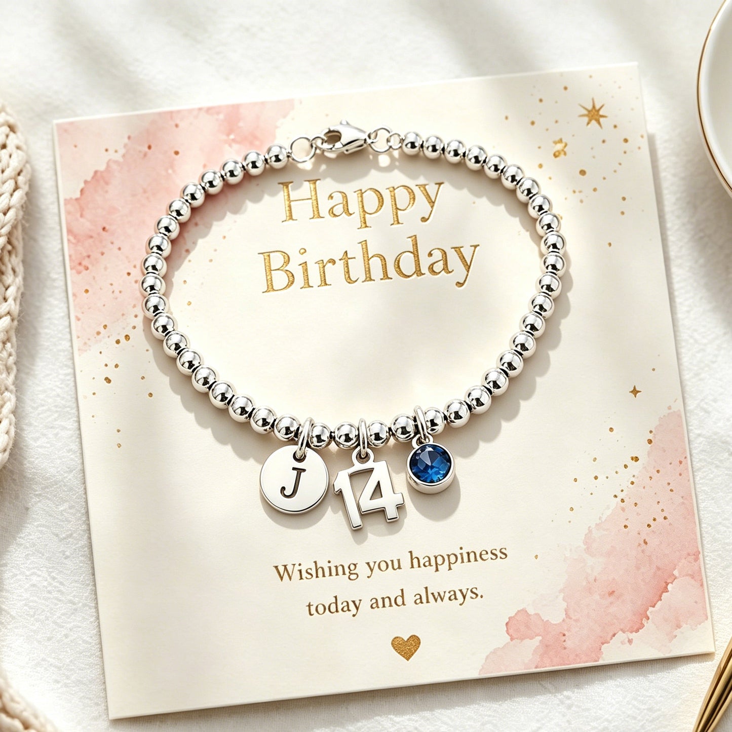14th Birthday Gift for Girls, Minimalist Bead Ball Bracelet Silver Milestone Jewelry for Girls