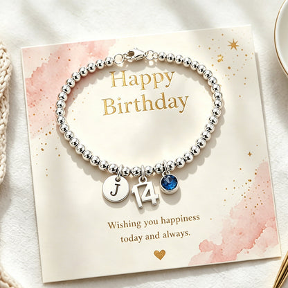 14th Birthday Gift for Girls, Silver Minimalist Bead Ball Bracelet