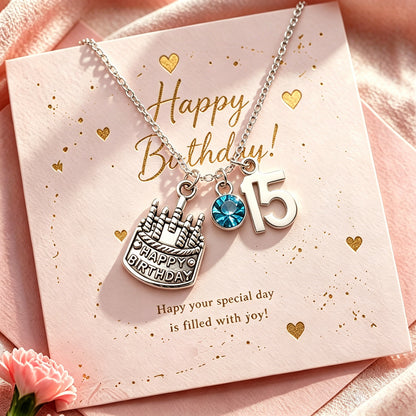 15th Birthday Gift for Daughter, Granddaughter or Niece, Personalized Birthstone Charm Necklace