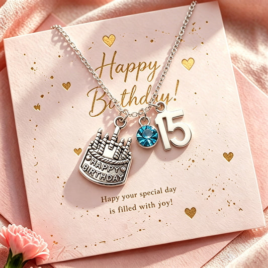15th Birthday Gift, Personalized Birthstone Charm Necklace, Silver Jewelry Gift for Daughter, Granddaughter or Niece