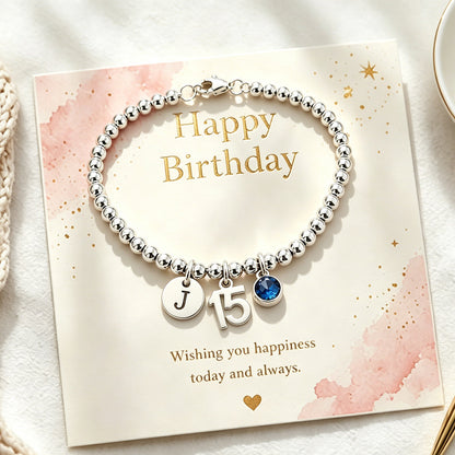 15th Birthday Gift for Girls, Silver Minimalist Bead Ball Bracelet