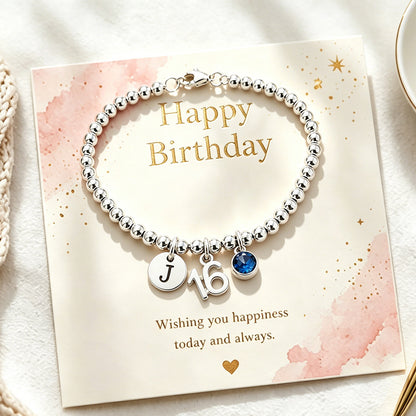 16th Birthday Gift for Girls, Silver Minimalist Bead Ball Bracelet