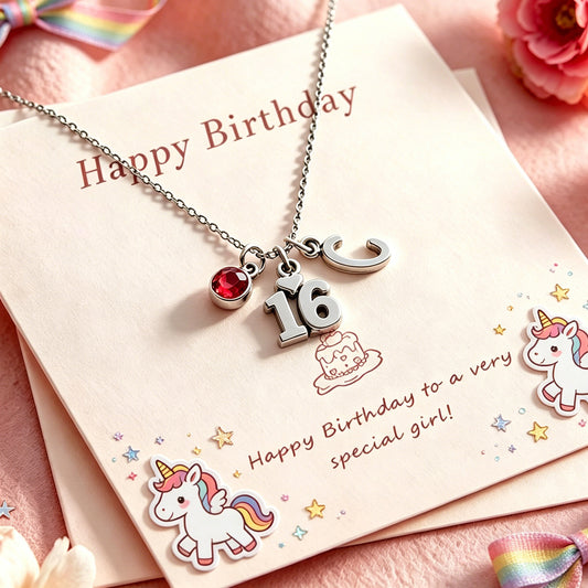 16th Birthday Gift for Girls, Initial & Birthstone Necklace, Personalized Milestone Jewelry for Kids and Teens