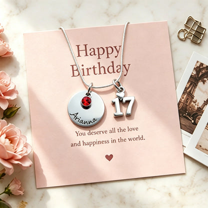 17th Birthday Gift for Girls, Personalized Name Birthstone Necklace