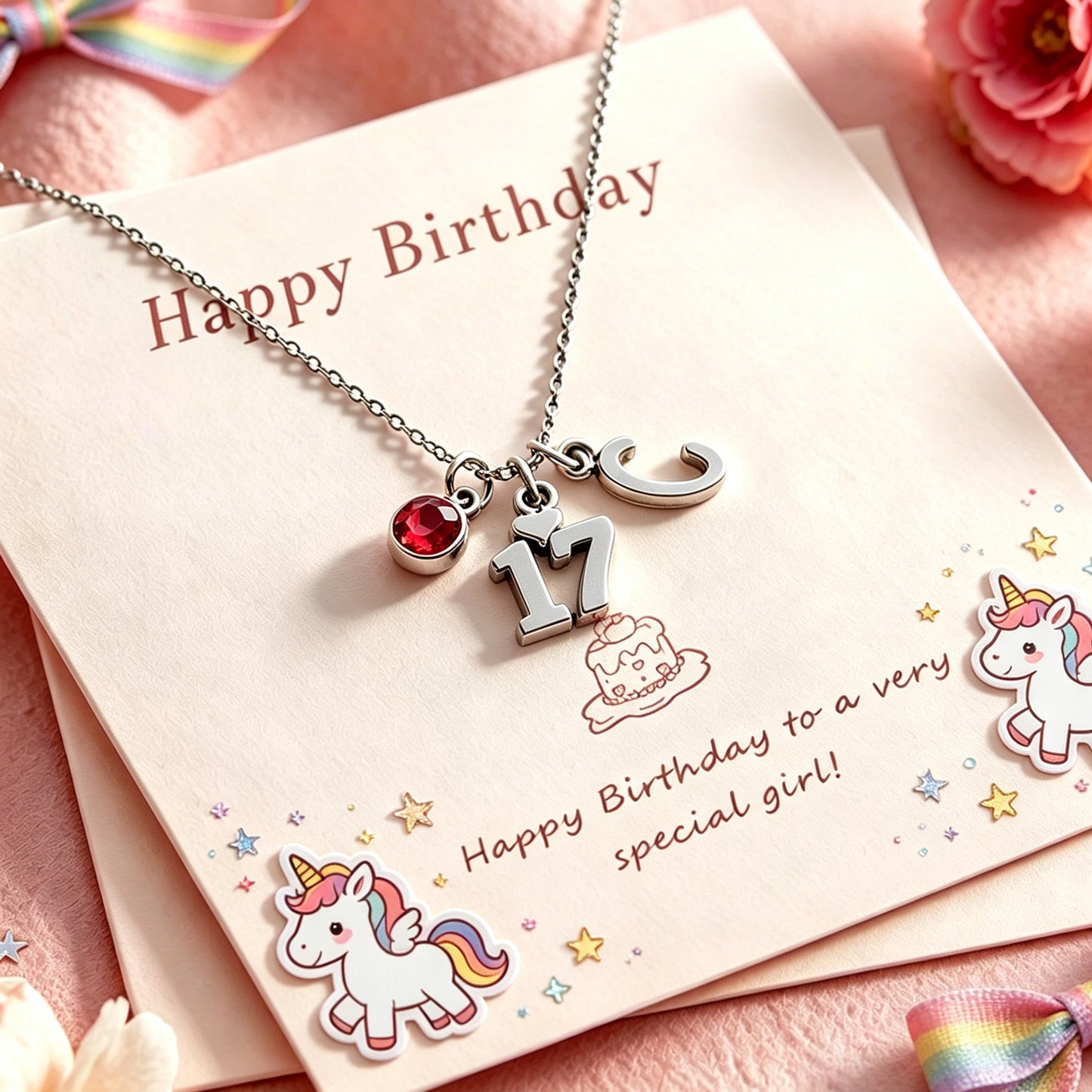 17th Birthday Gift for Girls, Initial & Birthstone Necklace, Personalized Milestone Jewelry for Kids and Teens
