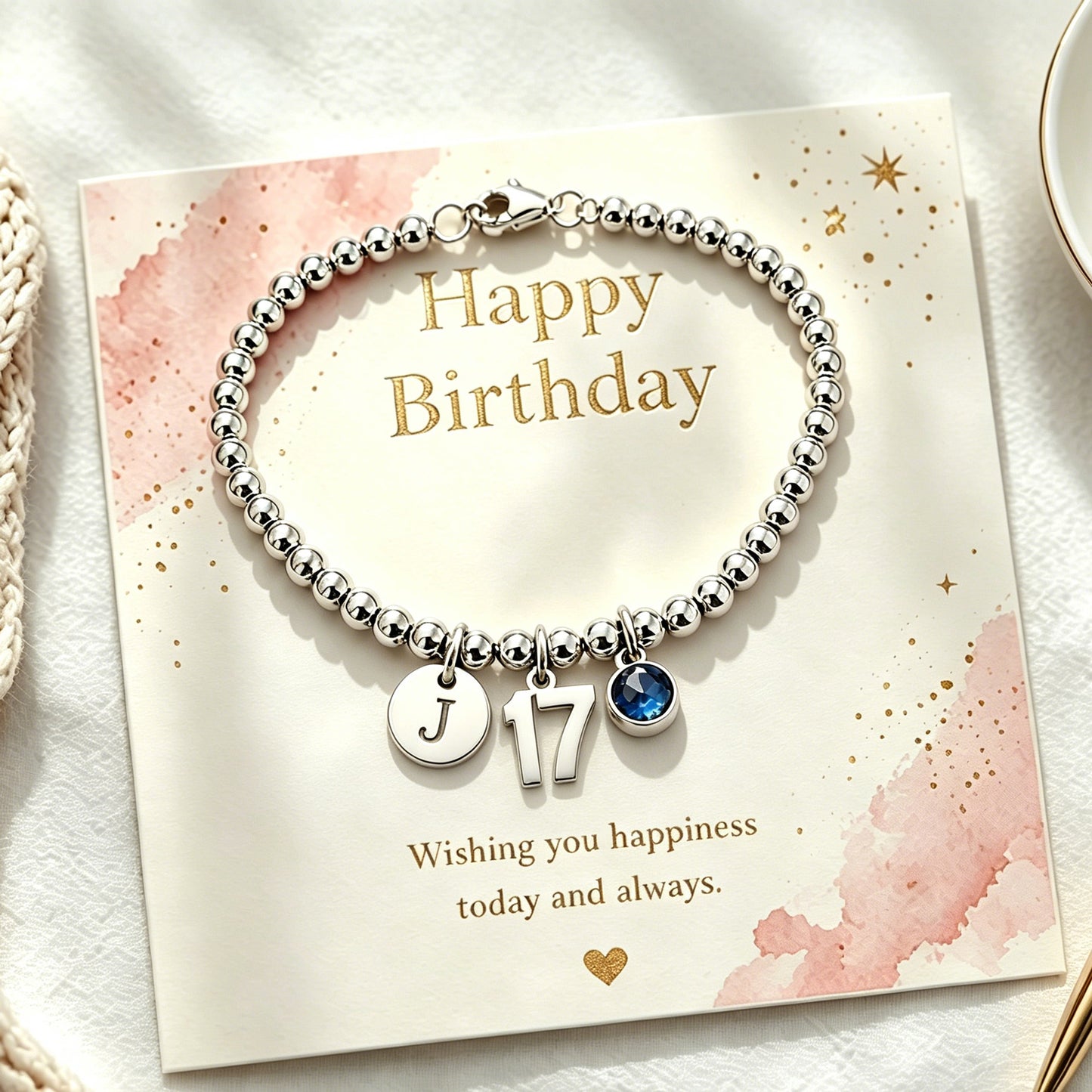 17th Birthday Gift for Girls, Minimalist Bead Ball Bracelet Silver Milestone Jewelry for Girls