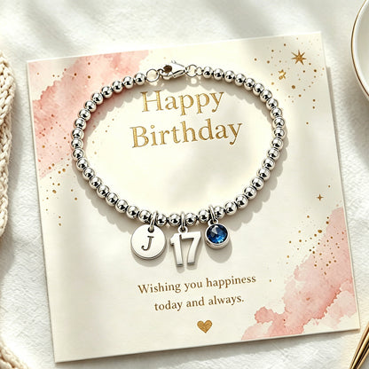 17th Birthday Gift for Girls, Silver Minimalist Bead Ball Bracelet