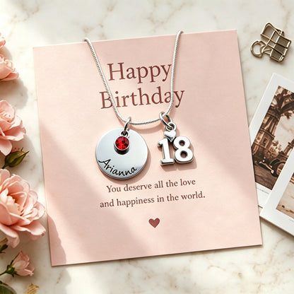 18th Birthday Gift for Girls, Personalized Name Birthstone Necklace