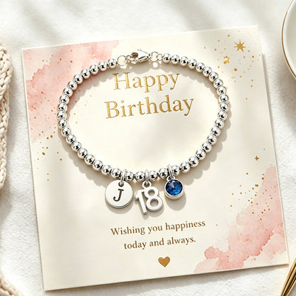 18th Birthday Gift for Girls, Silver Minimalist Bead Ball Bracelet