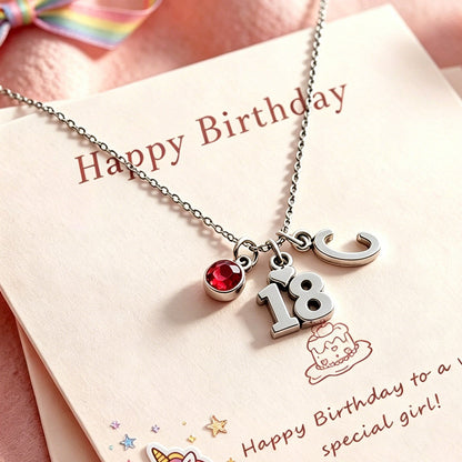 18th Birthday Gift for Girls, Personalized Initial & Birthstone Necklace