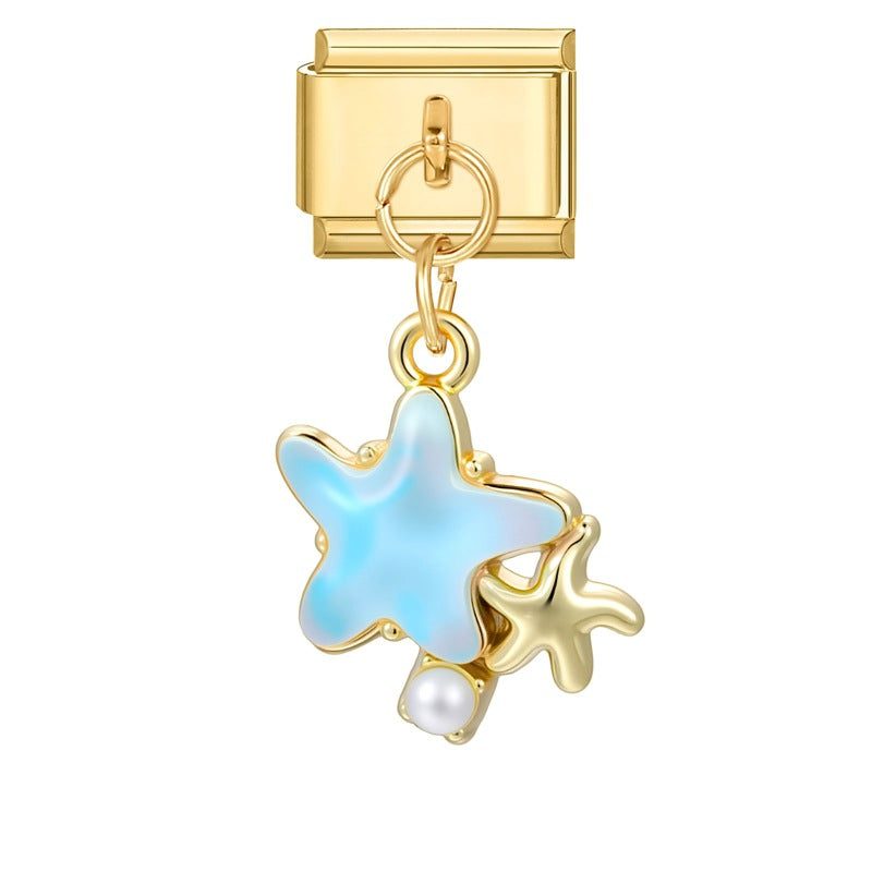 Gold Bottom Pendant - Blue Starfish 1