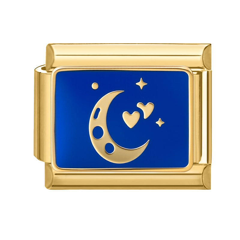 Blue Star Moon-6 On Gold Bottom / 1 * 0.9cm [out Of Stock Minimum Order Of 100]