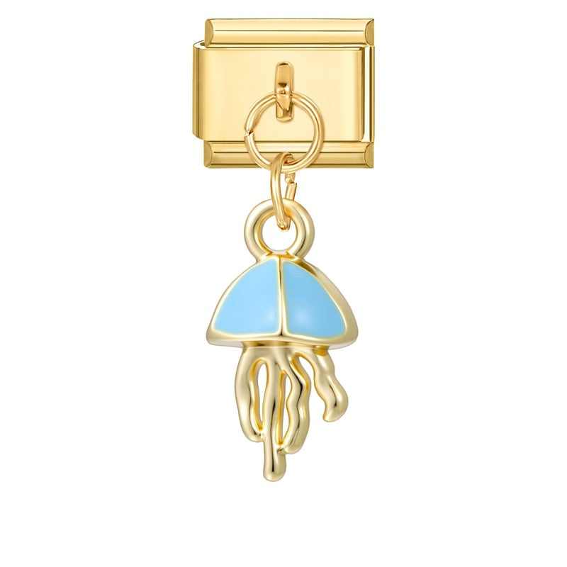 Gold Bottom Pendant - Blue Jellyfish