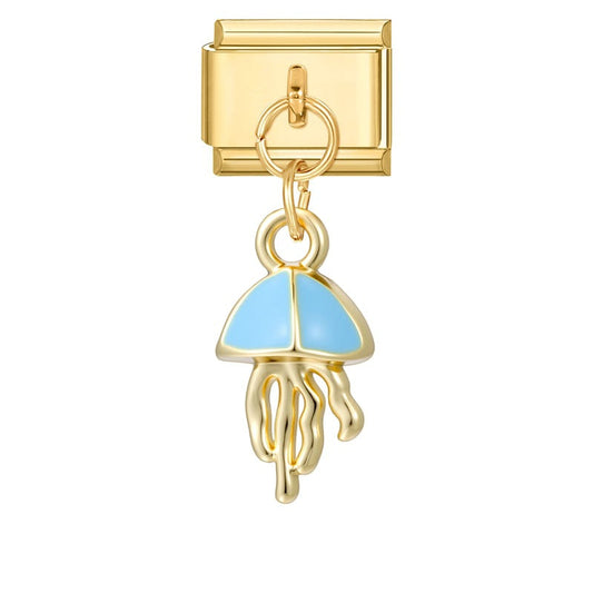 Gold Bottom Pendant - Blue Jellyfish