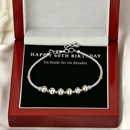 60th Birthday Gift, Sterling Silver 6 Bead Bracelet, 60th Birthday Jewelry for Mom