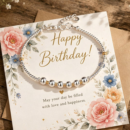 60th Birthday Sterling Silver Bead Bracelet, Milestone Jewelry Gift for Mom