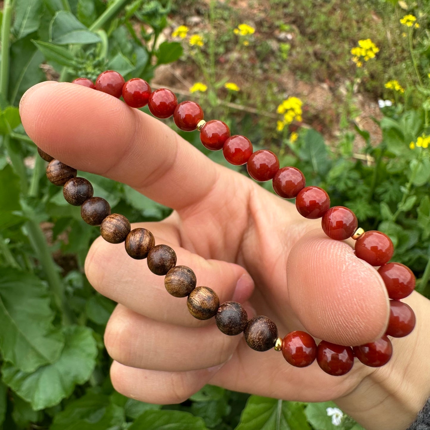 Agarwood and Red Agate Bracelet