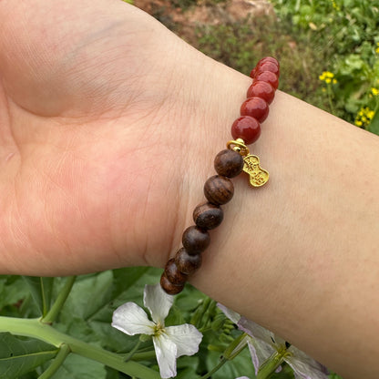 Agarwood and Red Agate Bracelet