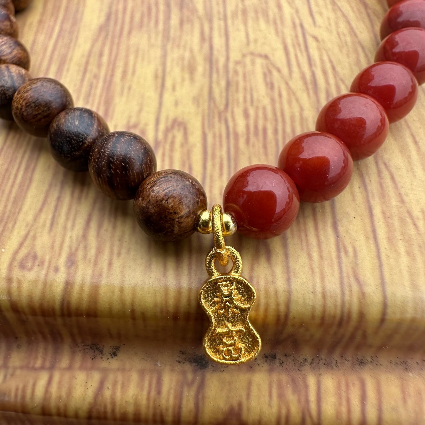 Agarwood and Red Agate Bracelet