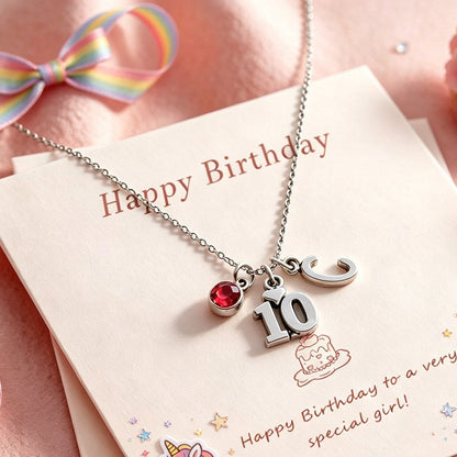 Birthday Gift for Girls, Personalized Initial & Birthstone Necklace
