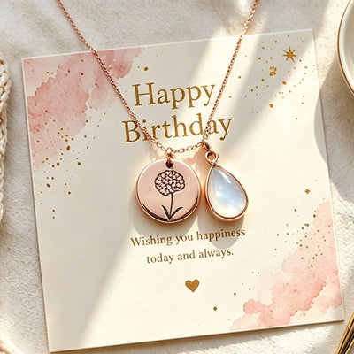 Personalized Birthstone Birthflower Necklace for Girls, Daughter & Granddaughter Gift