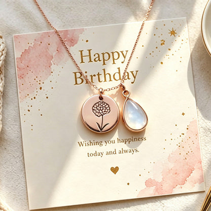 Personalized Birthstone Birthflower Necklace for Girls, Daughter & Granddaughter Gift