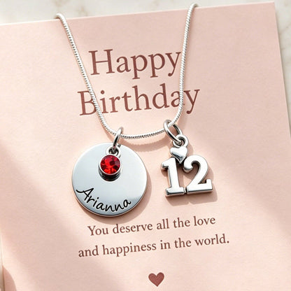 Birthday Gift for Girls, Personalized Name Birthstone Necklace