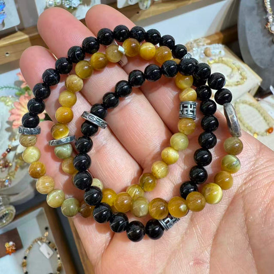 Black Onyx & Tiger’s Eye Double Wrap Bracelet