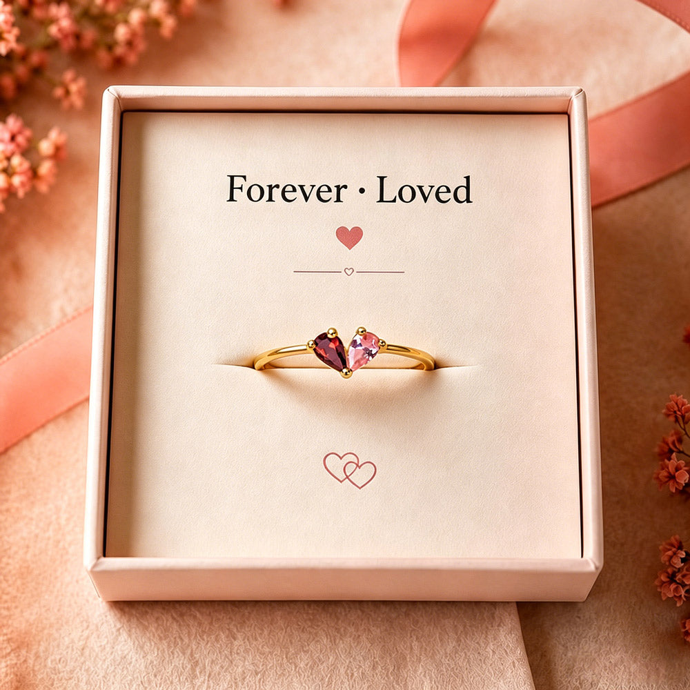 Personalized Heart Birthstone Ring, 2 Birthstone Ring, Mother's Ring, Dainty Stacking Jewelry Meaningful Gift for Her, Mother's Day Gift