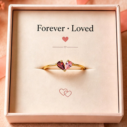 Personalized Heart Birthstone Ring, Mother's Ring with 2 Birthstones