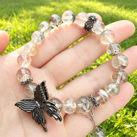 Herkimer Crystal Bracelet with Alloy Butterfly