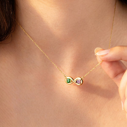 Romantic Infinity Heart Birthstone Necklace, 14K Gold Jewelry Gift for Wife