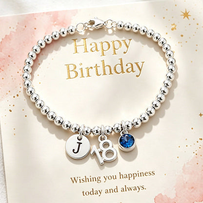 Birthday Gift for Girls, Silver Minimalist Bead Ball Bracelet