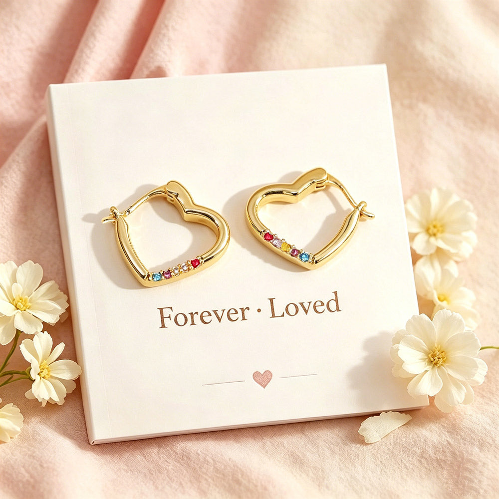 Personalized Birthstone Heart Huggies Earrings, Tiny Birthstone Hoop Earring, Daily Jewelry, Birthday Gift for Mom, Christmas Gifts for Her