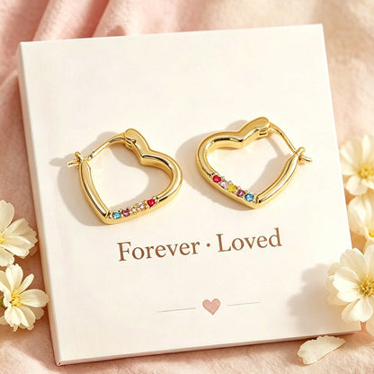 Personalized Heart Birthstone Huggie Earrings, Birthday Gift for Mom