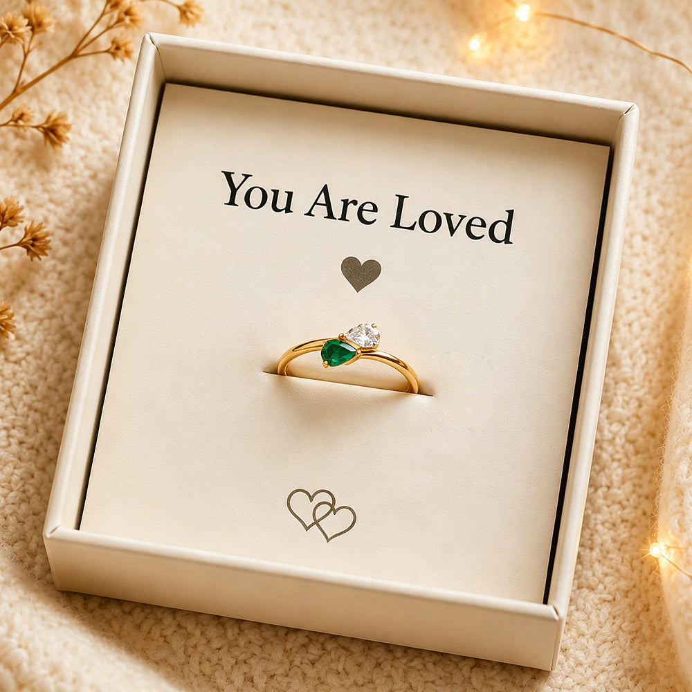 Personalized Birthstone Minimalist Ring, Custom Teardrop Family Gemstone Jewelry, Dainty Personalized Band Ring with Infinity Crystals