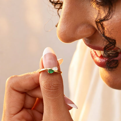 Personalized Teardrop Birthstone Ring, Minimalist Family Gemstone Jewelry