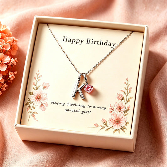 Birthday Gifts for Girls, Personalized Birthstone Necklace with Initial, Custom Jewelry for Daughter, Granddaughter or Niece