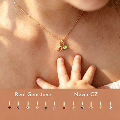 Personalized Kids Initial Birthstone Necklace, 14K Gold Plated Jewelry Gift for Girls